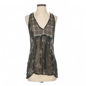 CONVERSE ONE STAR Star Sheer Black Floral Plaid Mixed Media Sleeveless Top Small